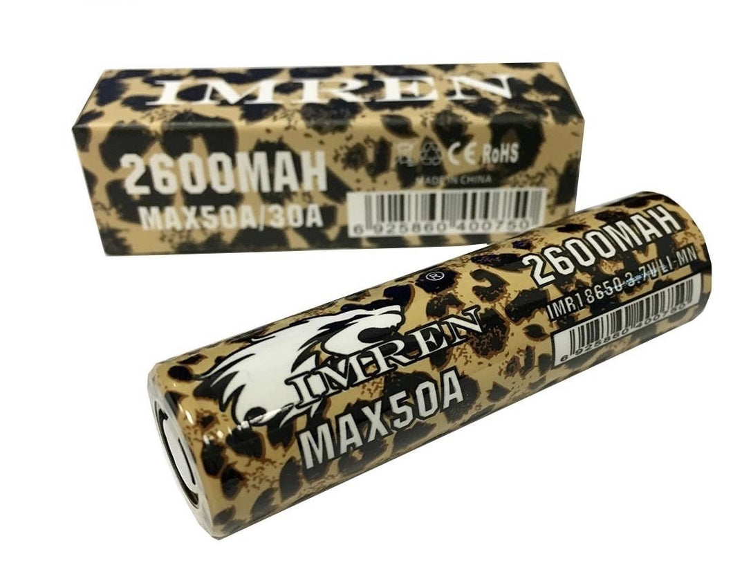 Imren (Leopard) IMR 18650 (2600mAh) 50A 3.7v Battery Flat-Top Vapin' Gorilla Imren (Leopard) IMR 18650 (2600mAh) 50A 3.7v Battery Flat-Top Vapin' Gorilla